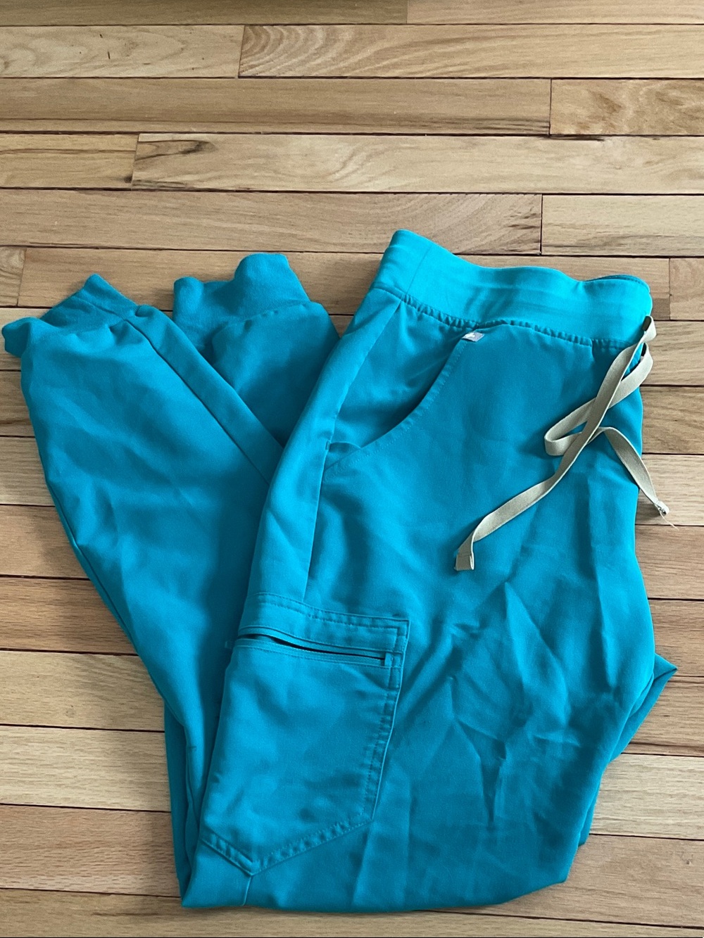 Figs Teal Track Pants with Cream Drawstring